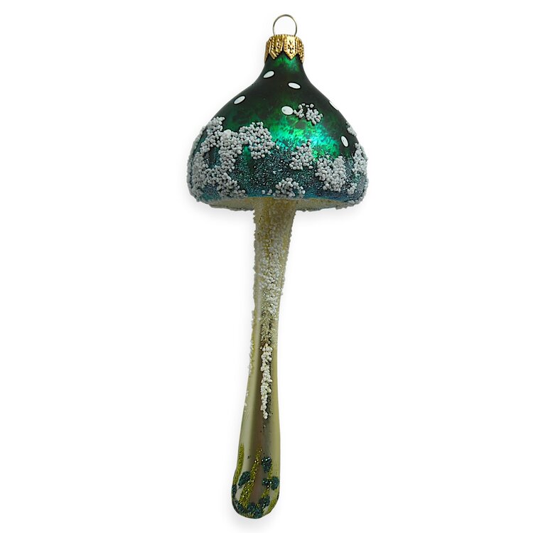 Christmas Ornament Mushroom Green White Dots