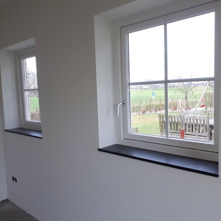 Fensterbank innen - Marmorkomposit poliert - Blaustein Optik - 2 cm stark - Innenfensterbänke (Fenstersims) Kunststein / Komposit - Agglo Marmor / Gussmarmor - Nach Maß