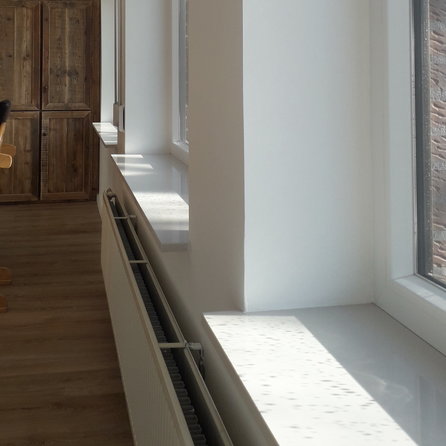 Fensterbank innen - Marmorkomposit poliert - Weiß - 3 cm stark - Innenfensterbänke (Fenstersims) Kunststein / Komposit - Agglo Marmor / Gussmarmor - Nach Maß