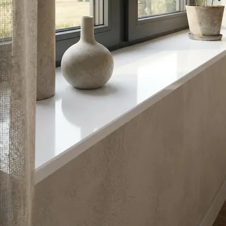 Fensterbank innen - Marmorkomposit poliert - Weiß - 2 cm stark - Innenfensterbänke (Fenstersims) Kunststein / Komposit - Agglo Marmor / Gussmarmor - Nach Maß