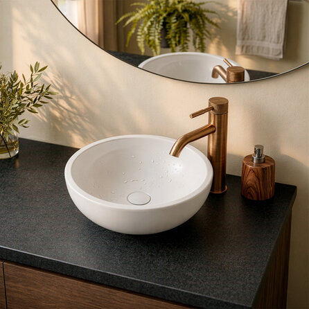 Waschtischplatte - Nero Assoluto Granit - leicht geschliffen - 2 cm stark - Naturstein Platte für Aufsatzwaschbecken - Absolute Black- Schwarz Granit - Nach Maß