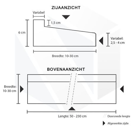 Buitendorpel afgeschuind blauwe steen - Licht gezoet arduin - 6 cm dik - OP MAAT - Waterkering / aflopende (lek)dorpel buitendeur - tuindeur - terrasdeur - voordeur - garagedeur - Belgisch hardsteen (blauw steen / blauwsteen)