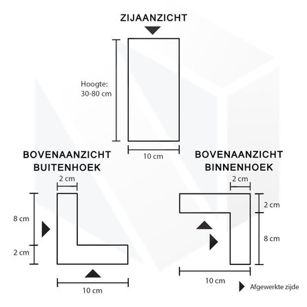 Gevelplint hoek blauwe steen - (licht) Gezoet arduin - 10/10x2 cm - Binnenhoek & buitenhoek - Hoogte op maat - 30-80 cm - Belgisch hardsteen (blauw steen / blauwsteen)