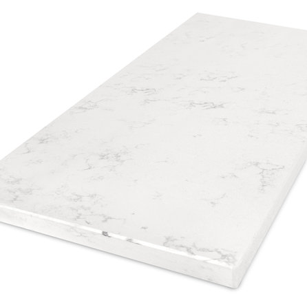 Blad kwartscomposiet - Marmerlook wit - gepolijst - 2 cm dik - OP MAAT - Tablet (meubelblad / werkblad / bovenblad) - Quarts / quartz composiet - Bianco Carrara marmer optiek