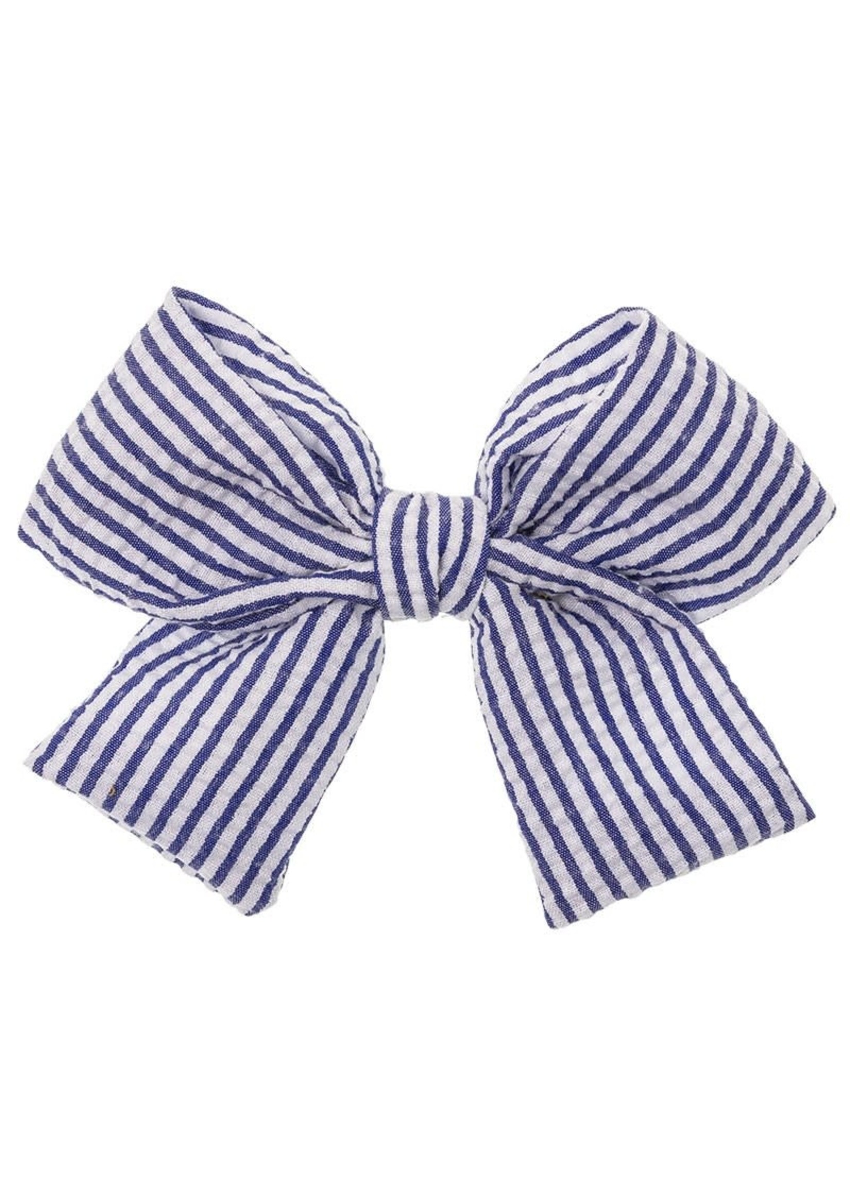 Hair Clip Bow Stripes Navy