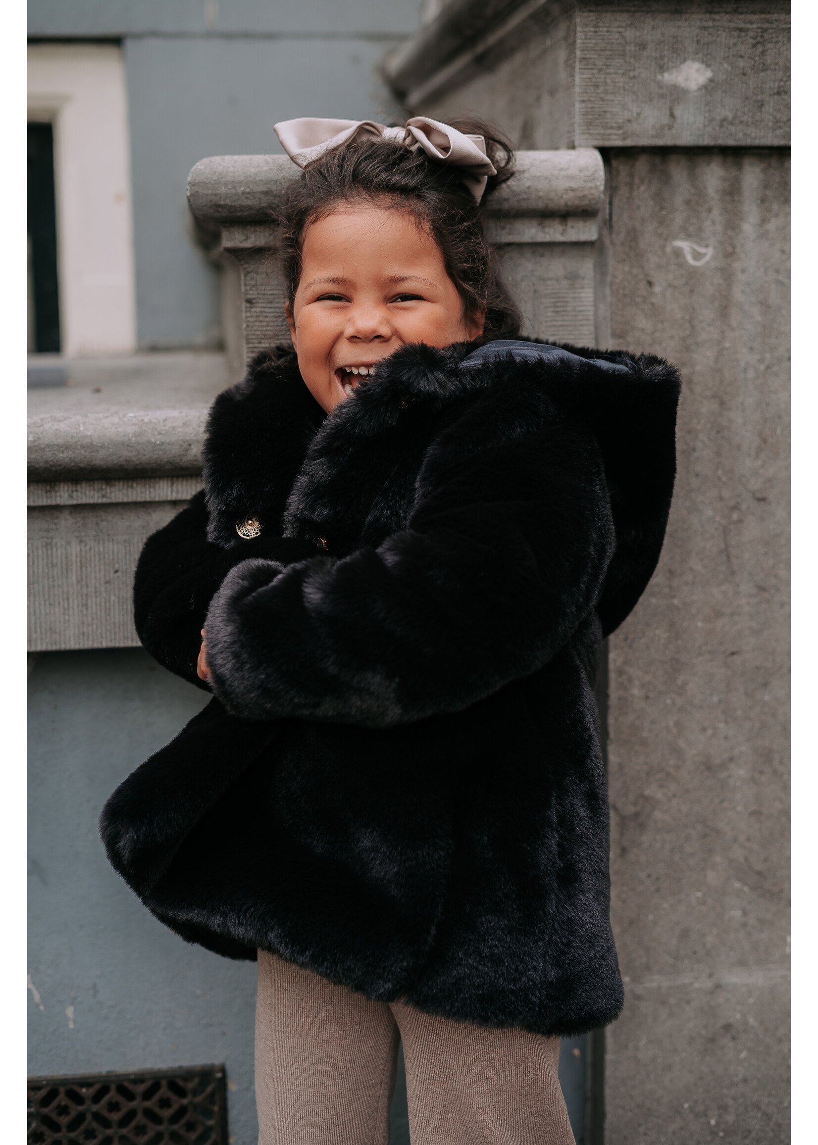 Black faux hot sale fur coat girls