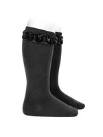 Condor Velvet Ruffle Knee Socks - Black