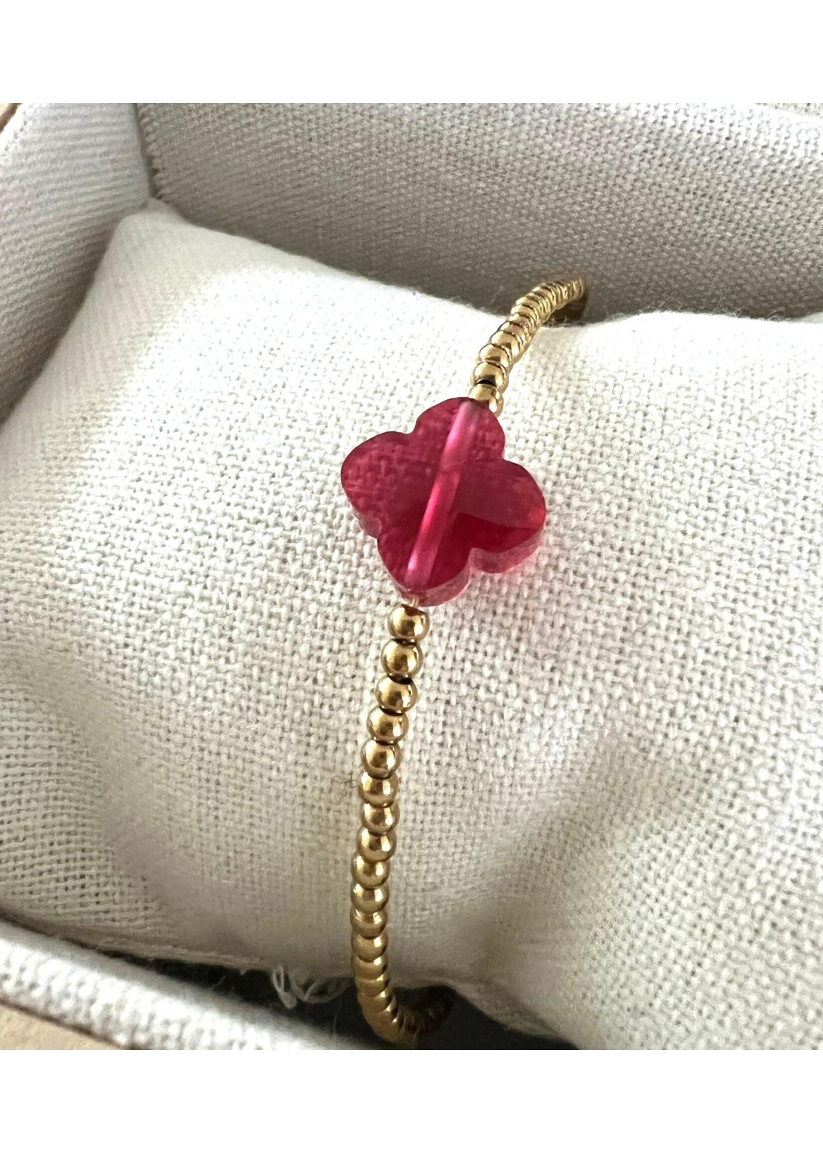 Bracelet Gold with Fuchsia Flower