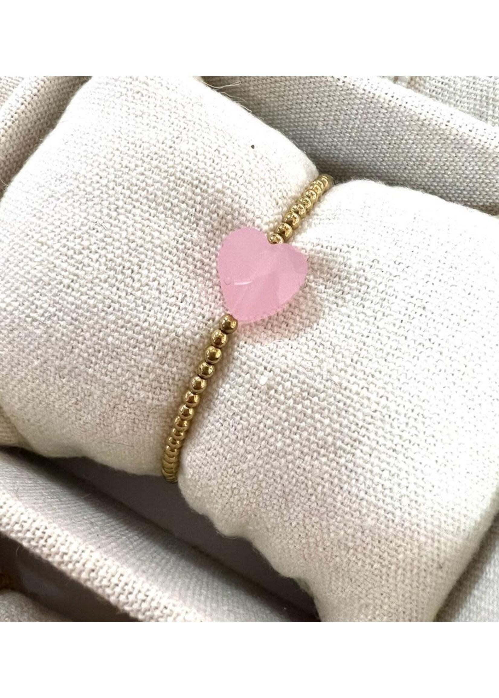 Bracelet Gold with Full Pink Heart