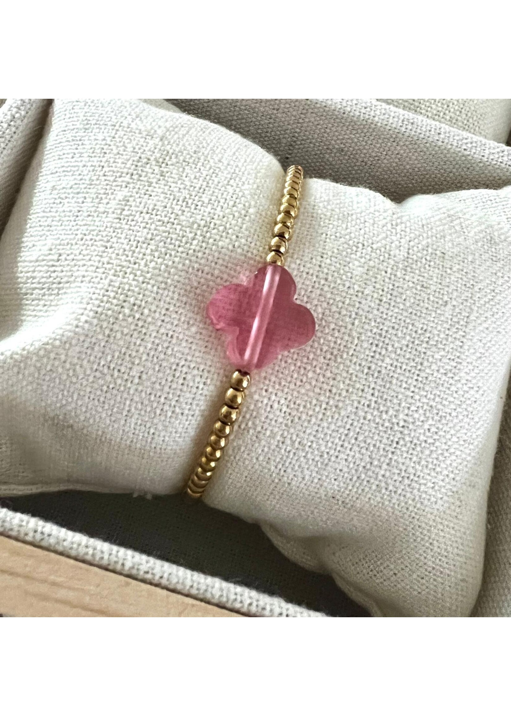 Bracelet Gold with Pink Flower