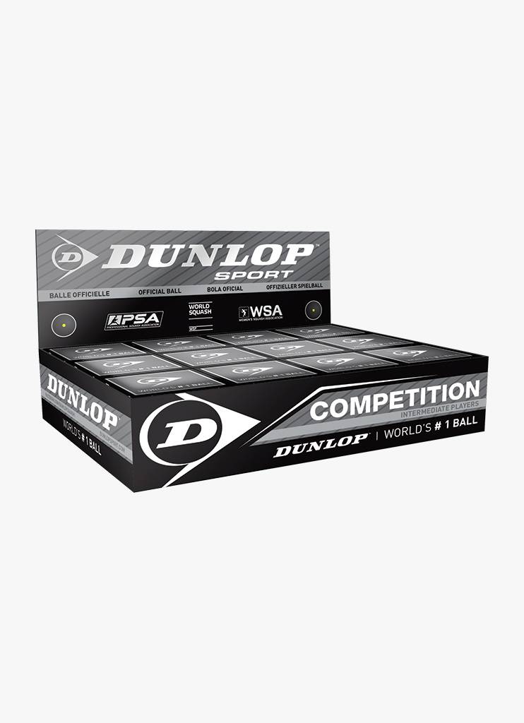 Dunlop Competition Squashbal (enkele gele stip) - 12 Stuks
