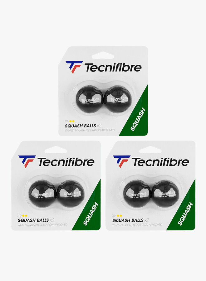 3 x Tecnifibre Squashbal Dubbele Gele Stip - 2 Blister