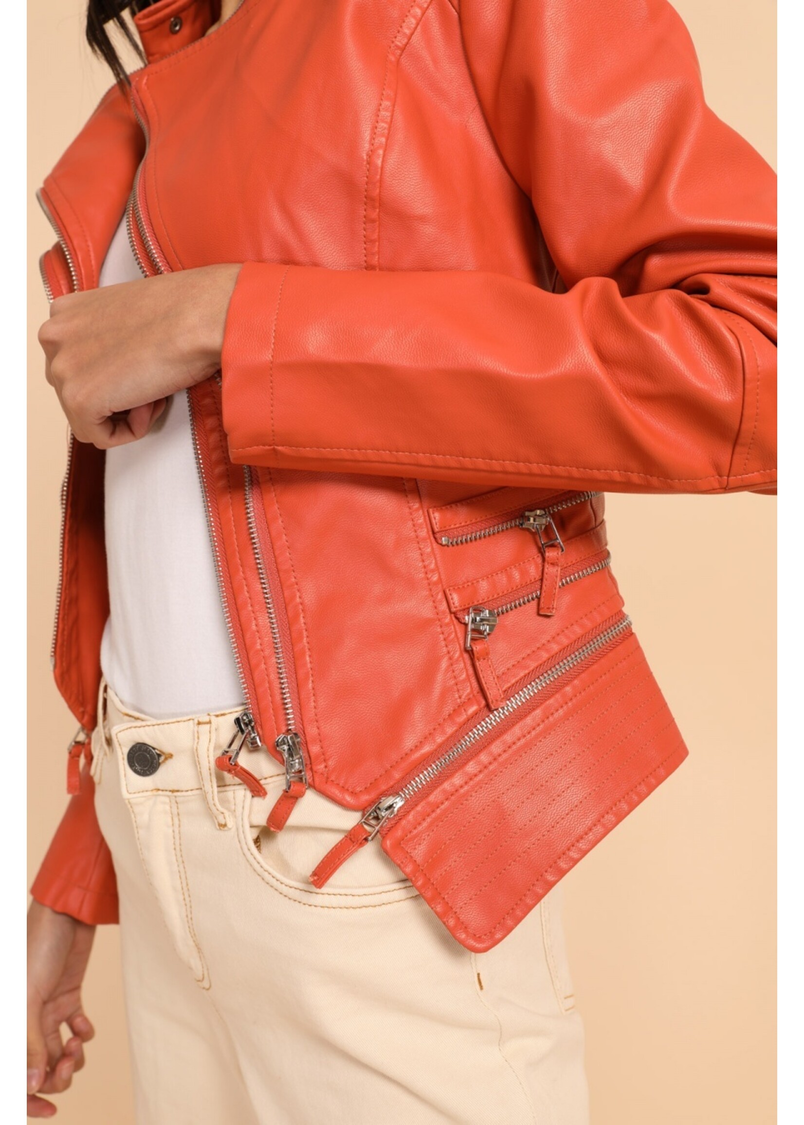 FAUX LEATHER JACKET ORANGE