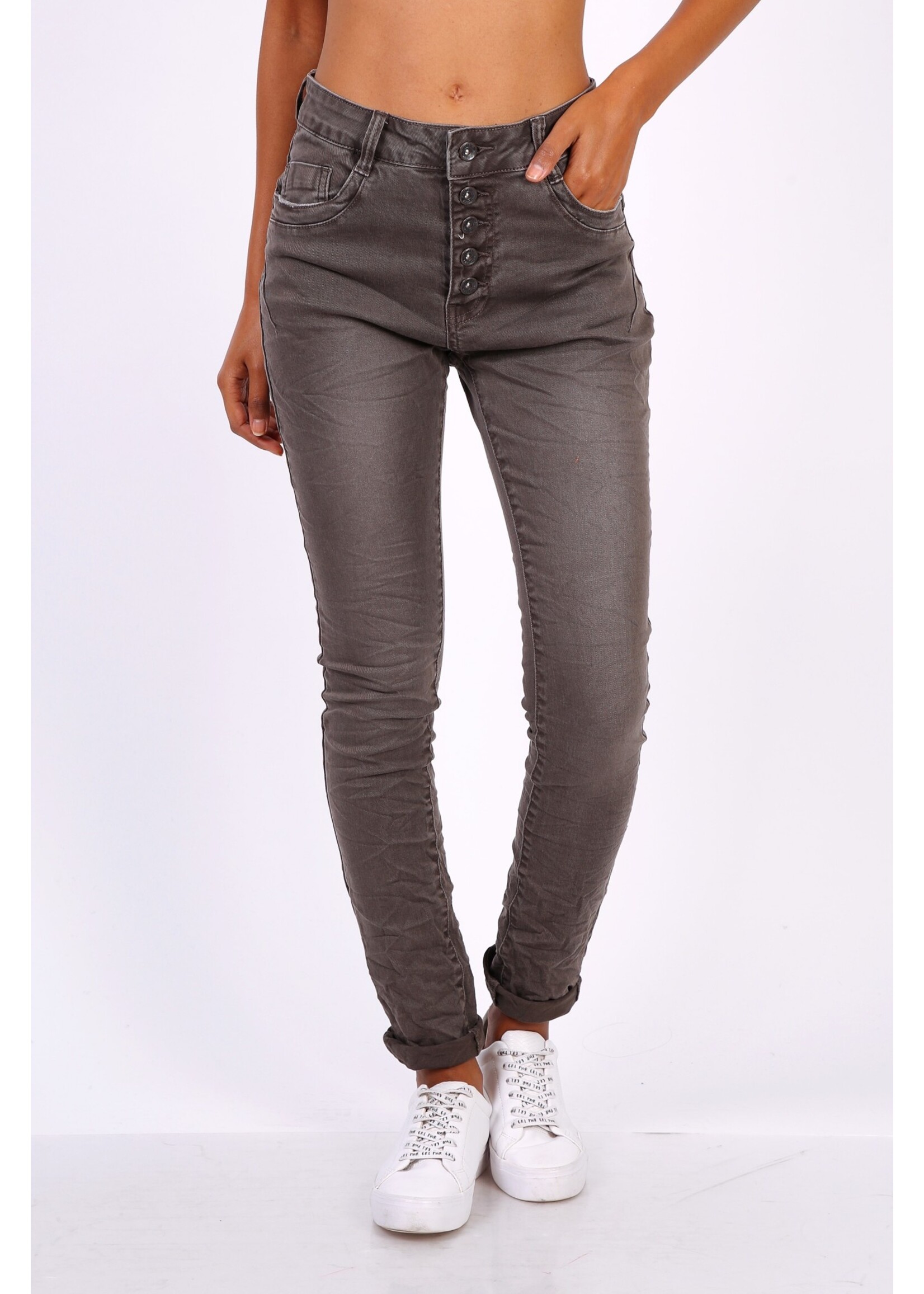 TOXIK Jeans Dark Grey met  knoopsluiting