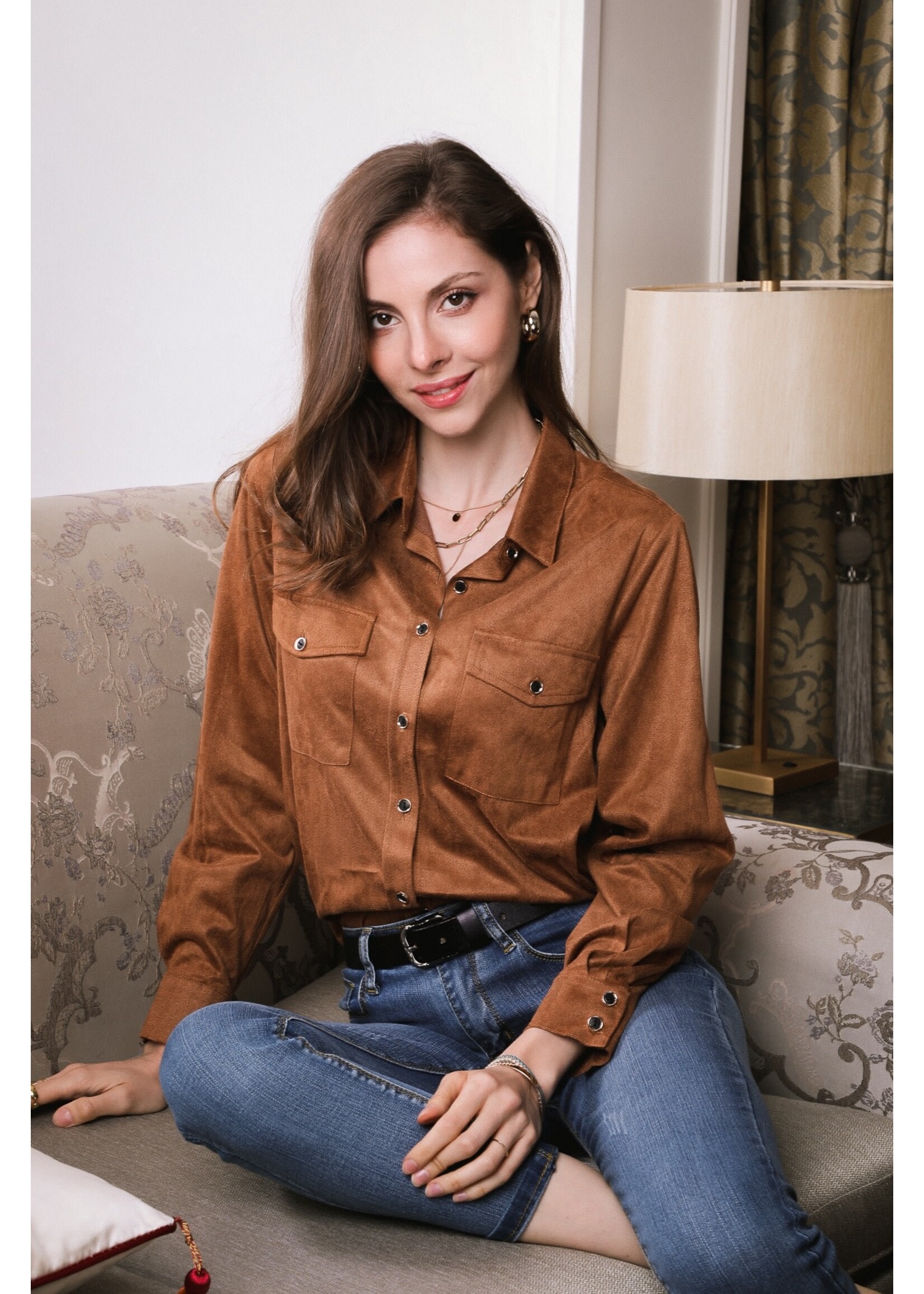 Blouse Perzik huid 100% Viscose Camel