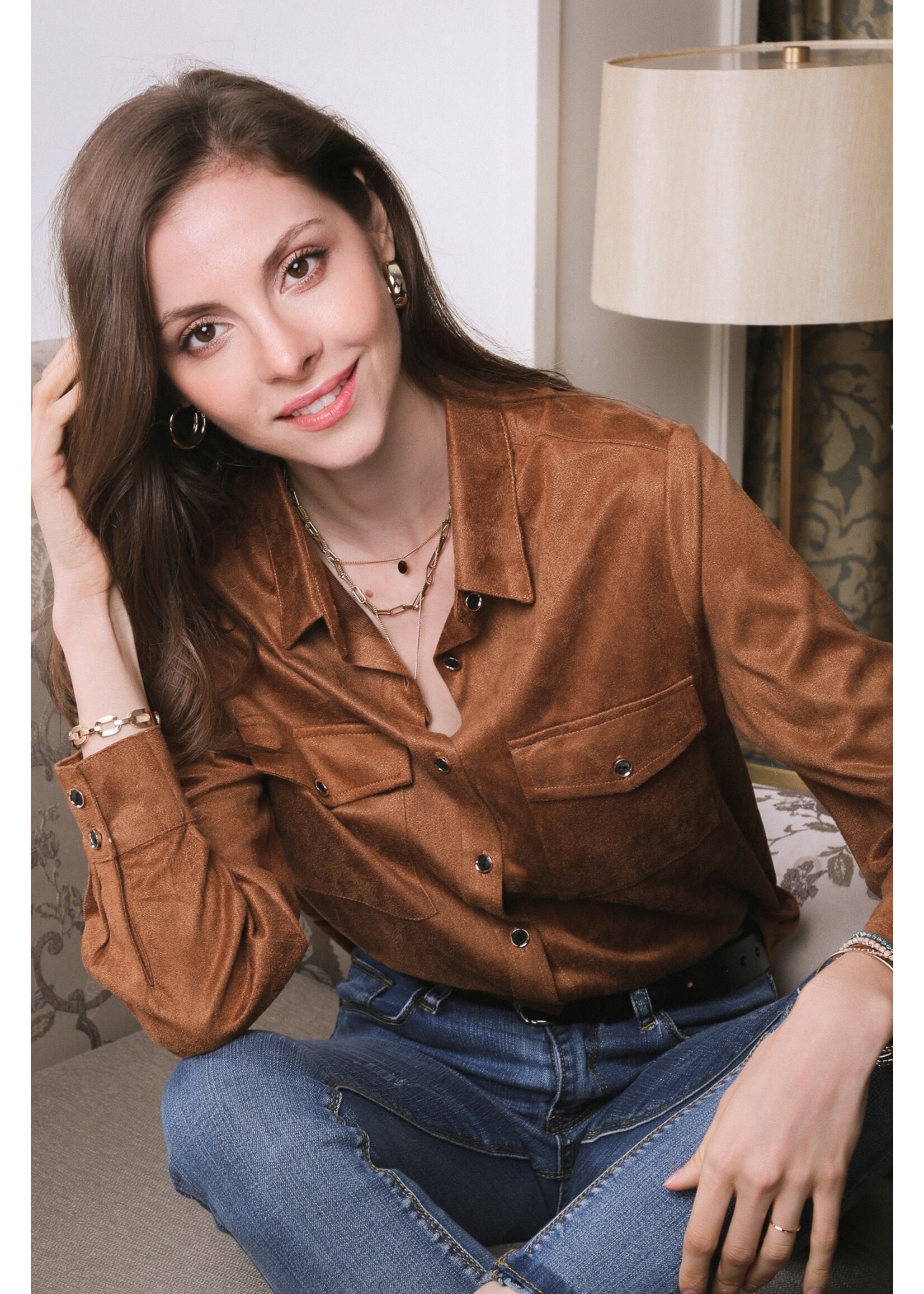 Blouse Perzik huid 100% Viscose Camel