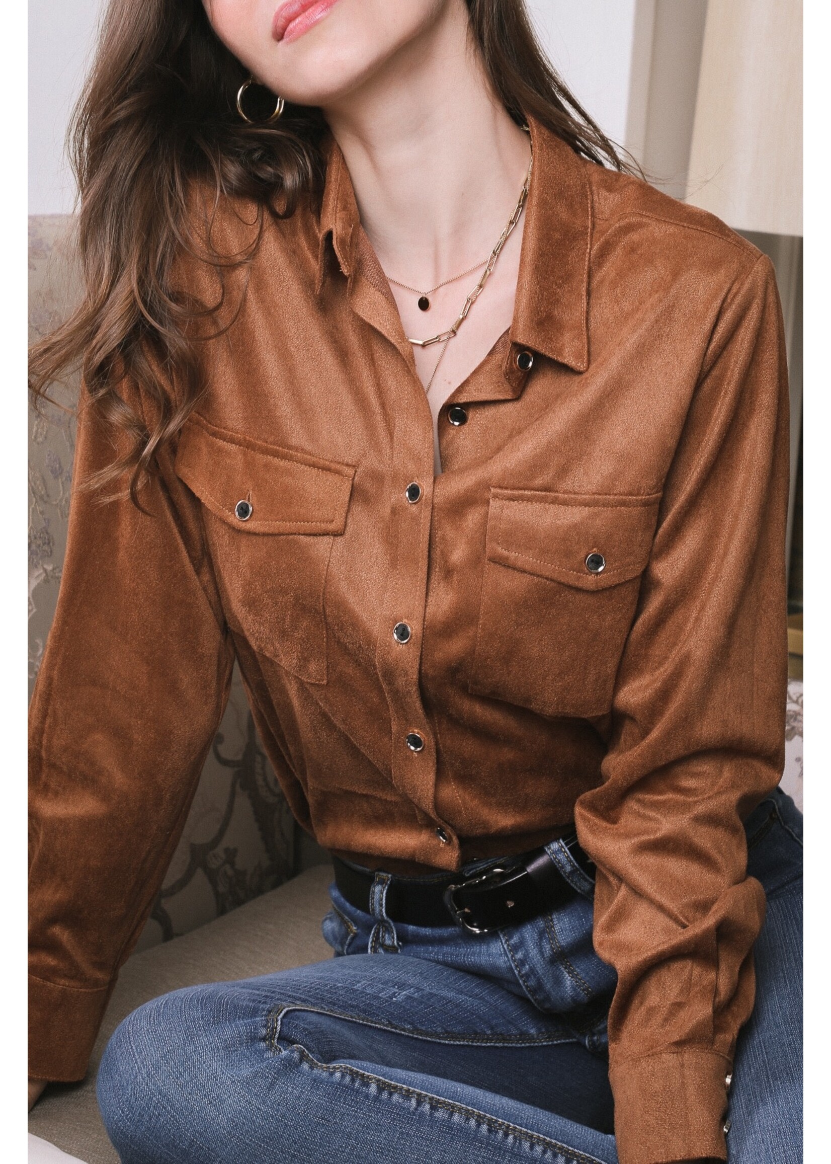 Blouse Perzik huid 100% Viscose Camel