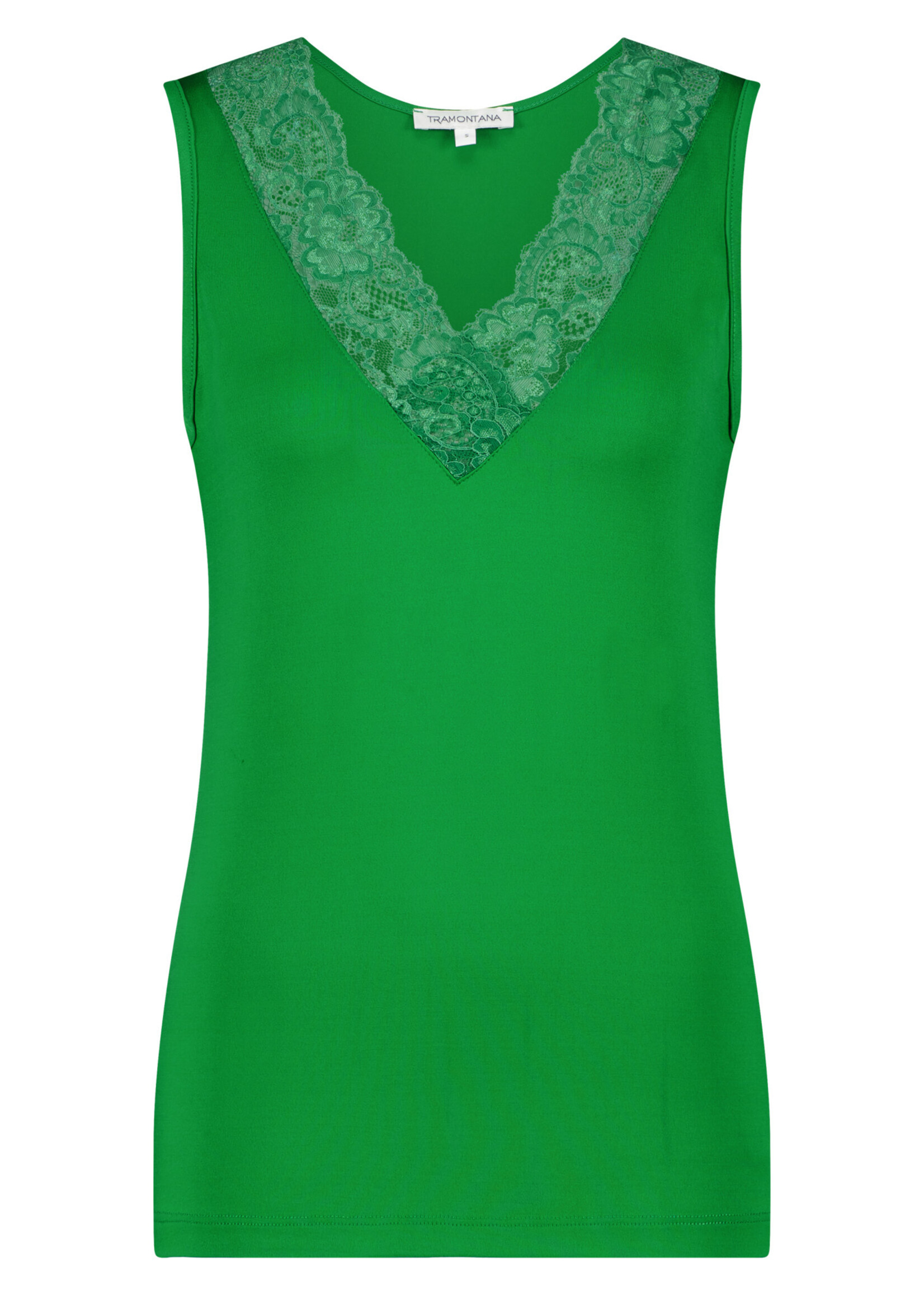 Tramontana BASIC TOP V-NECK LACE GREEN