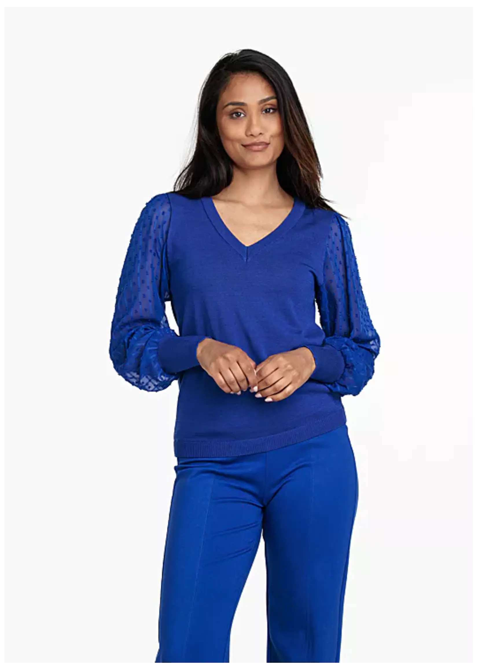 Tramontana Jumper V-Neck Fancy Sleeves - Bright Blue