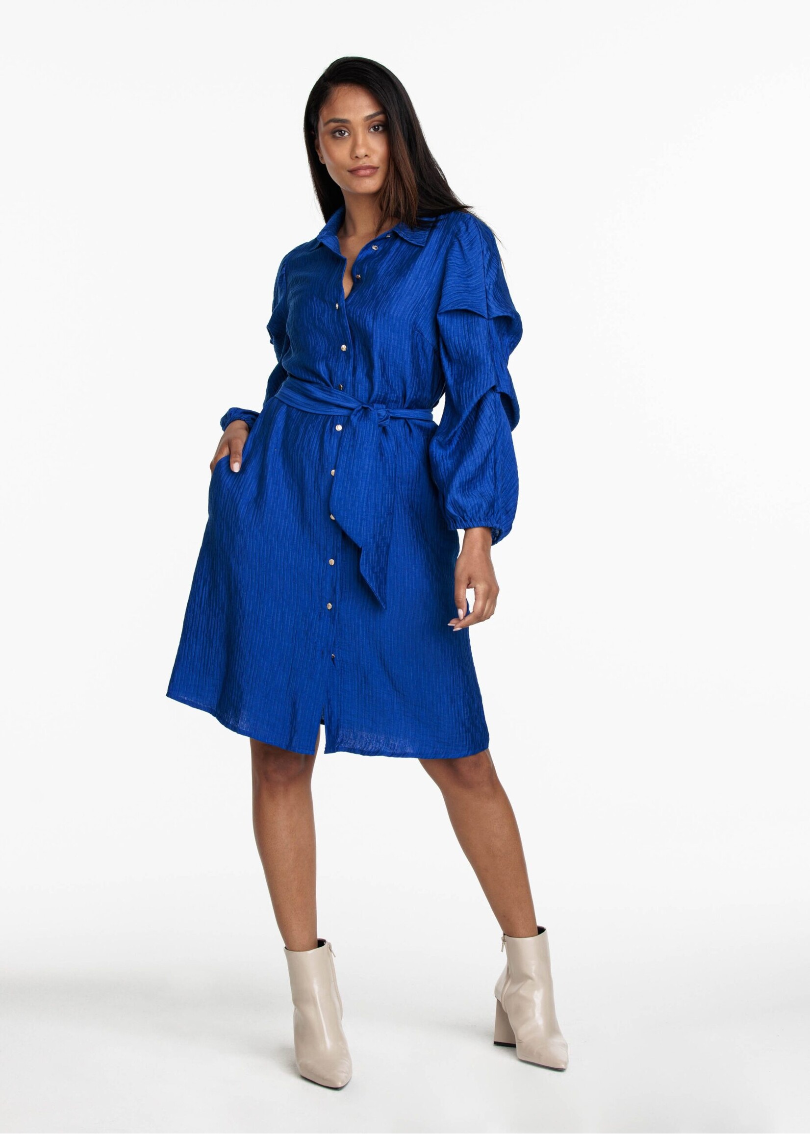 Tramontana Dress Fancy Sleeves - Bright Blue