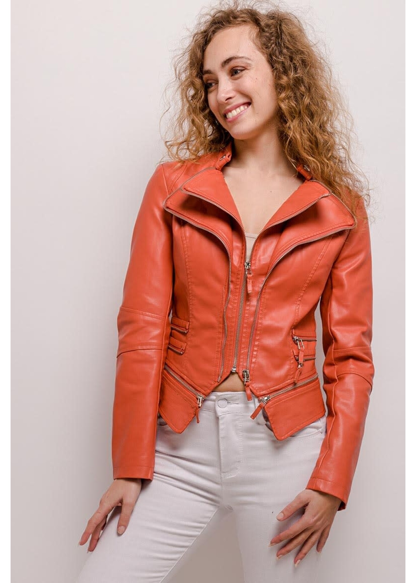 FAUX LEATHER JACKET ORANGE