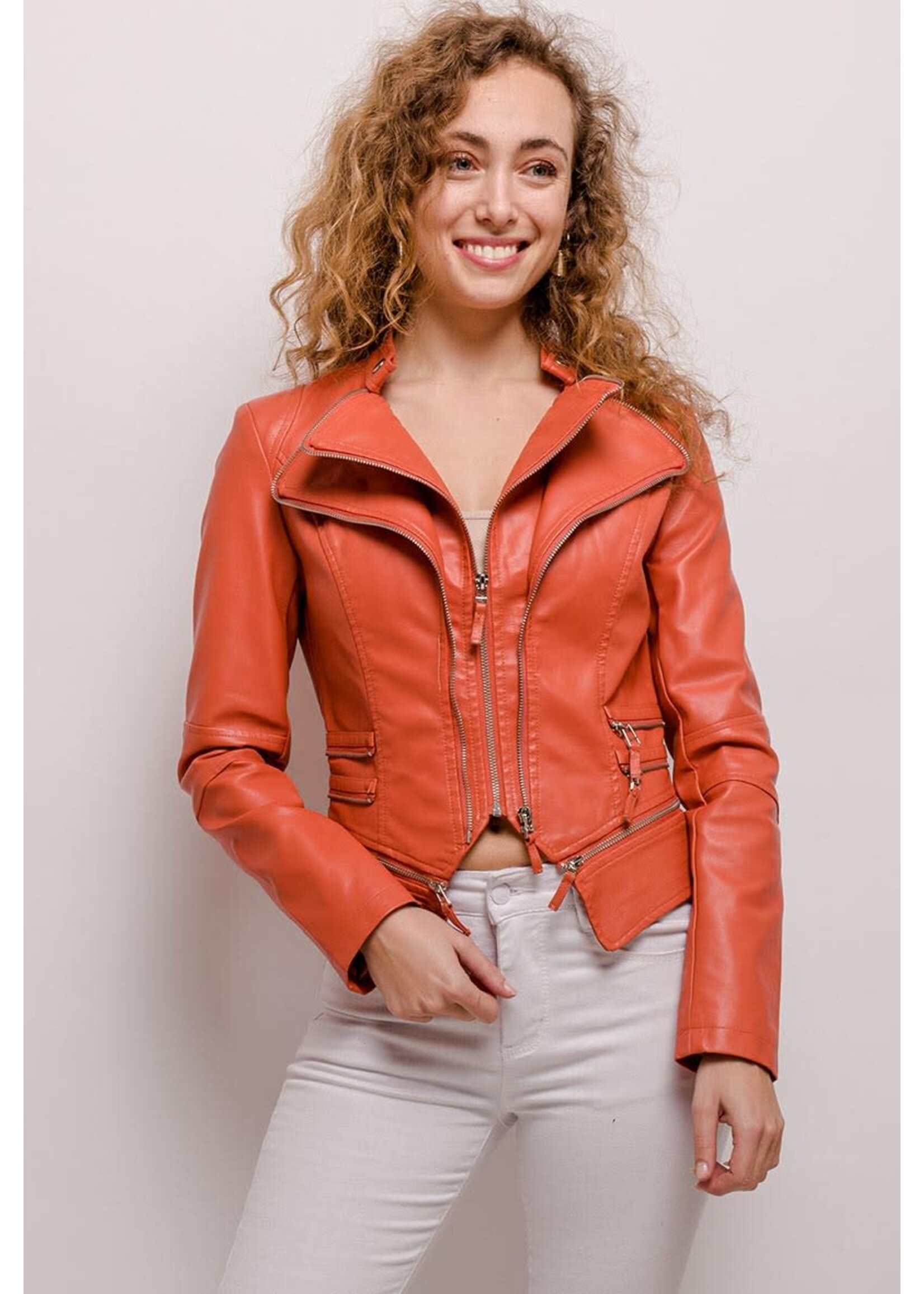 FAUX LEATHER JACKET ORANGE