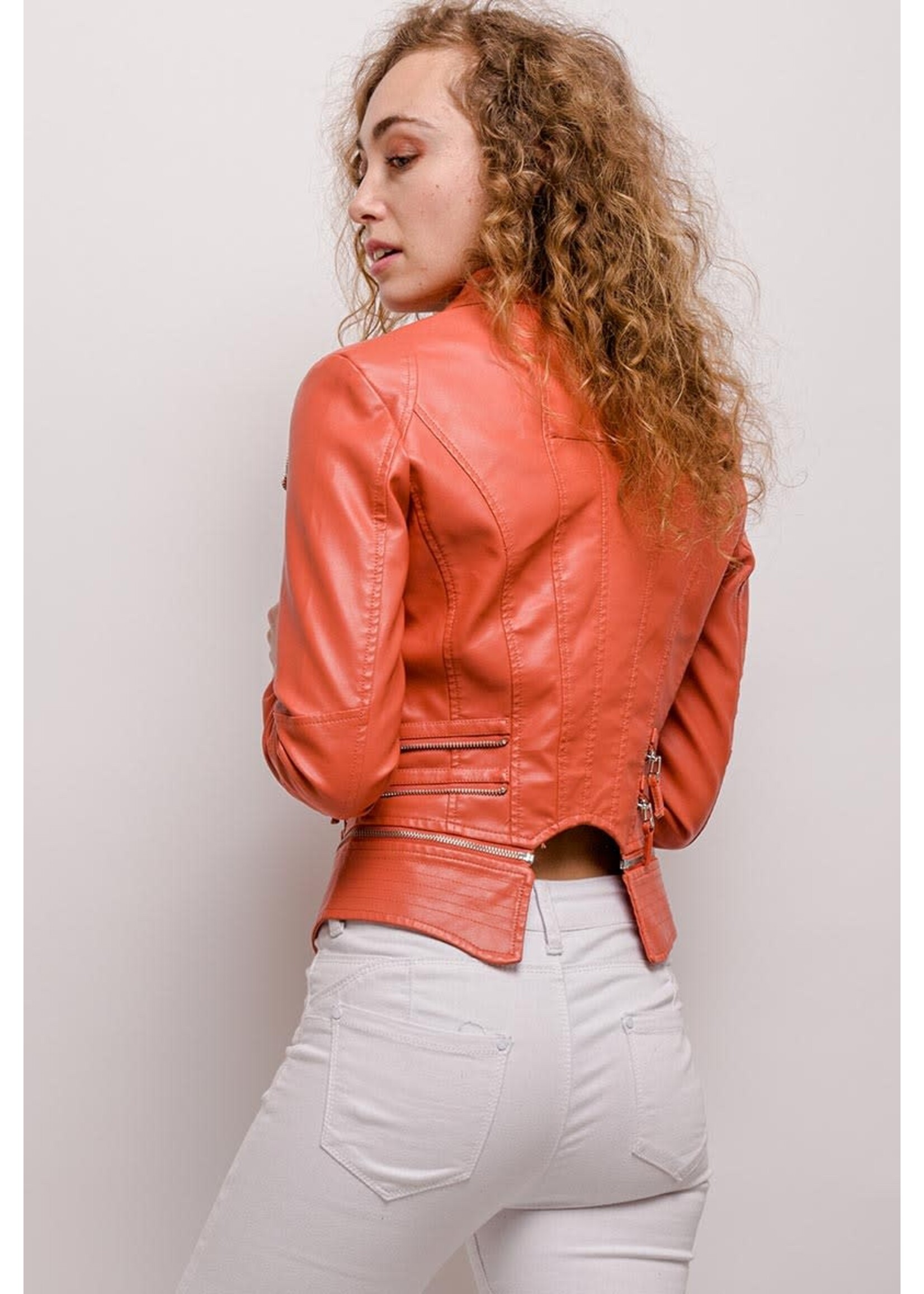FAUX LEATHER JACKET ORANGE