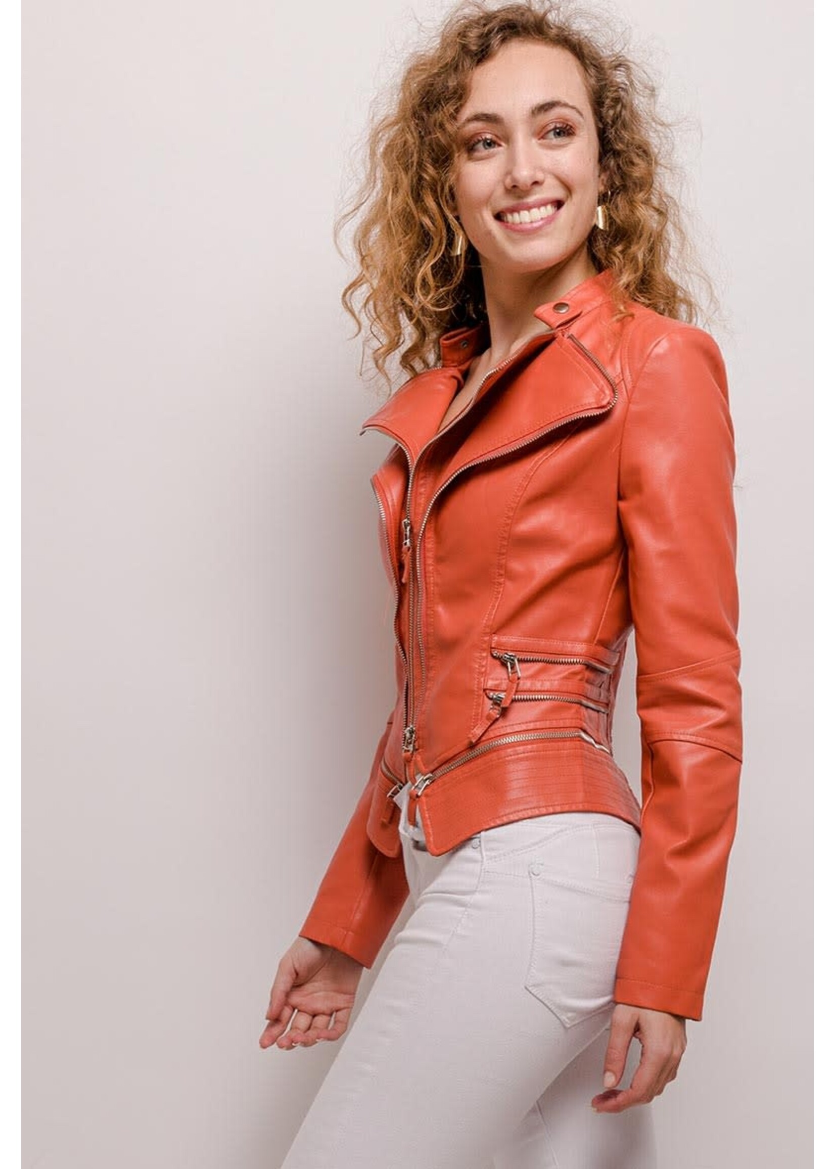 FAUX LEATHER JACKET ORANGE