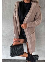 LONG CARDIGAN WITH POCKETS TAUPE