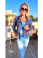 Suède jas met ritsen Dark Blue