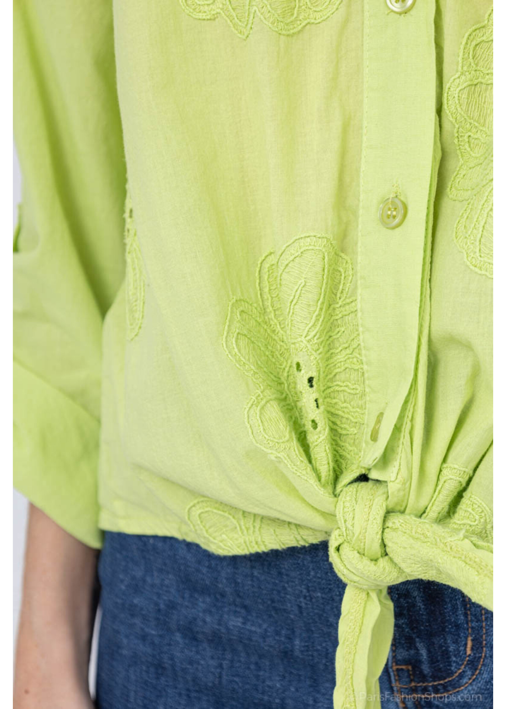 BLOUSJE MET KNOOP LIME GREEN