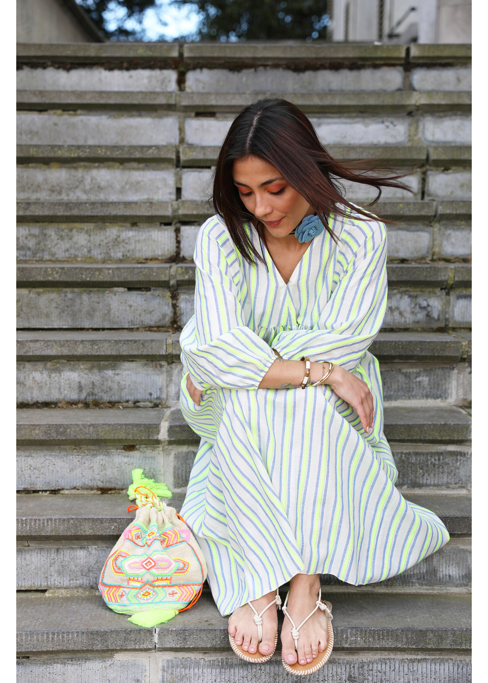 JUST WOMAN BY MATTEO DRESS GREEN STRIPE