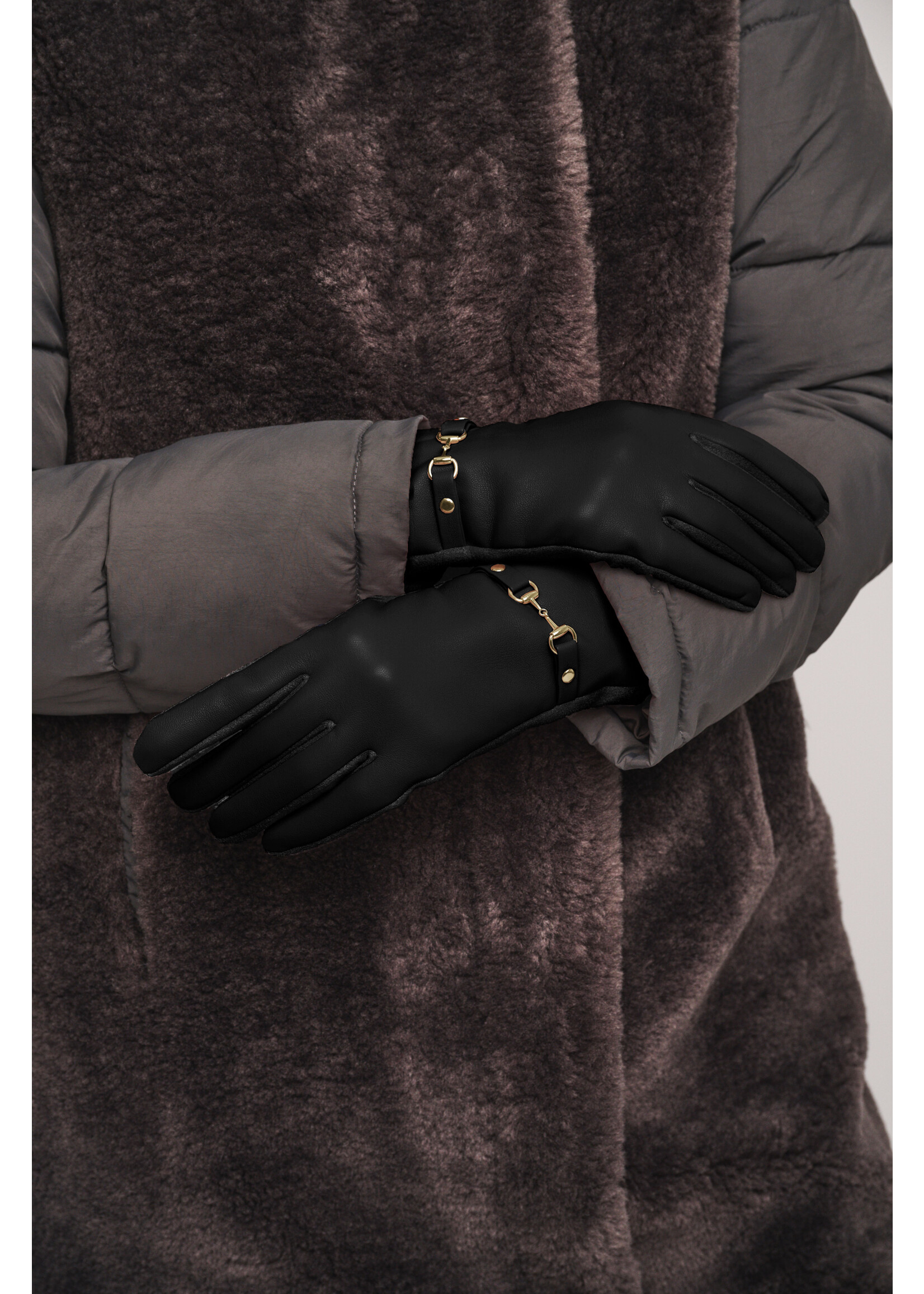 RINO & PELLE FAUX LEATHER GLOVES BLACK 7502412