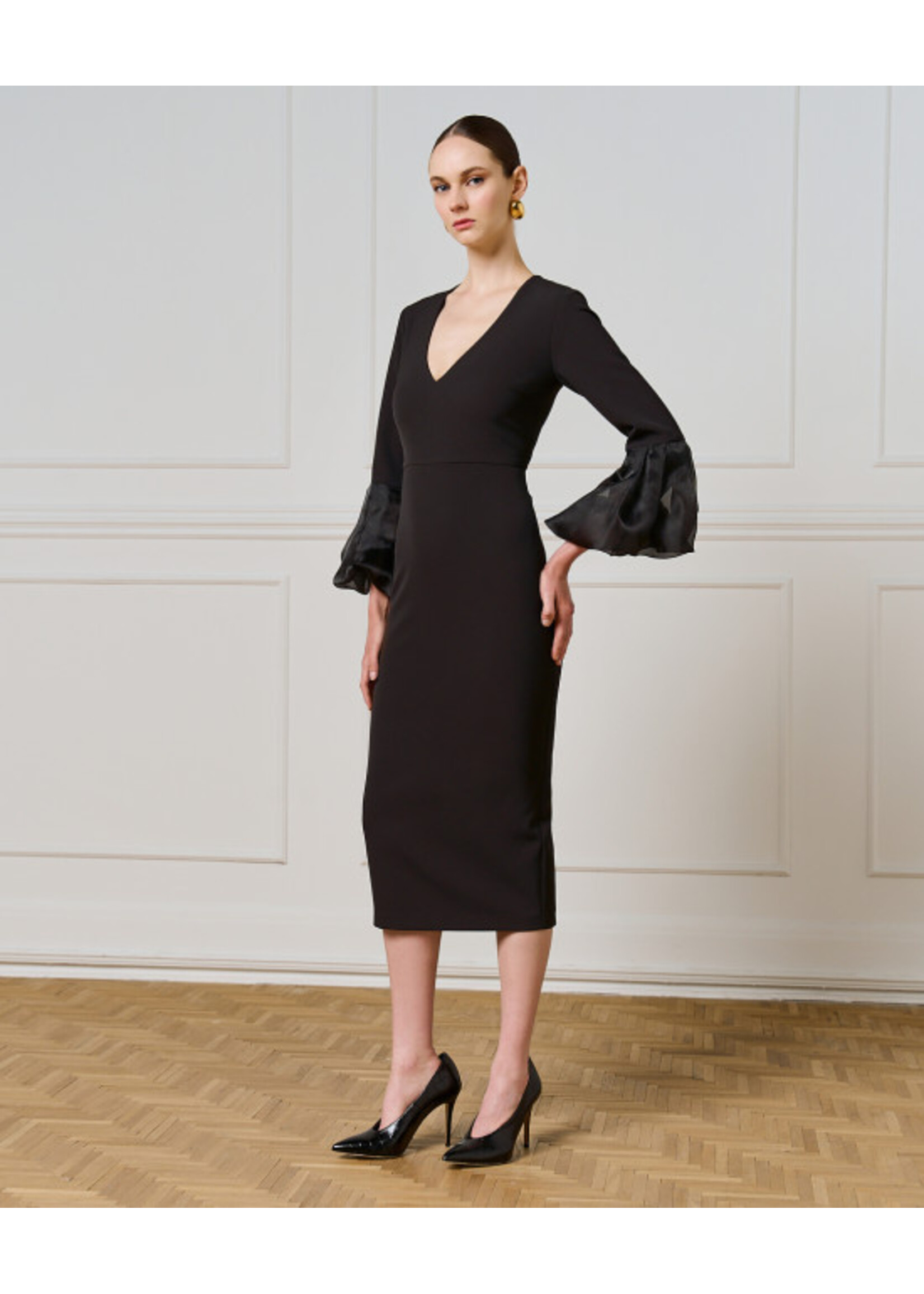 ACCESS ABEE DRESS WITH PUFFE ORGANZA SLEEVES 54-3004-172 BLACK