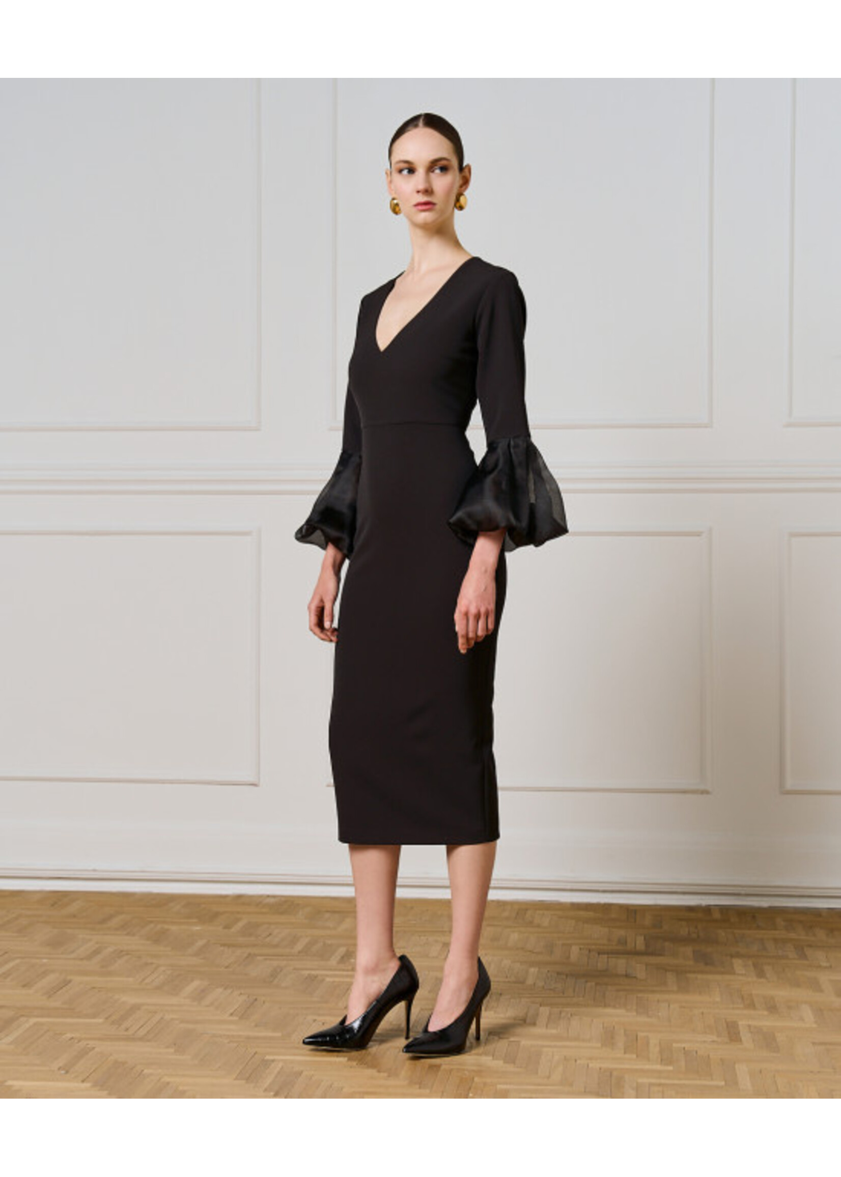 ACCESS ABEE DRESS WITH PUFFE ORGANZA SLEEVES 54-3004-172 BLACK