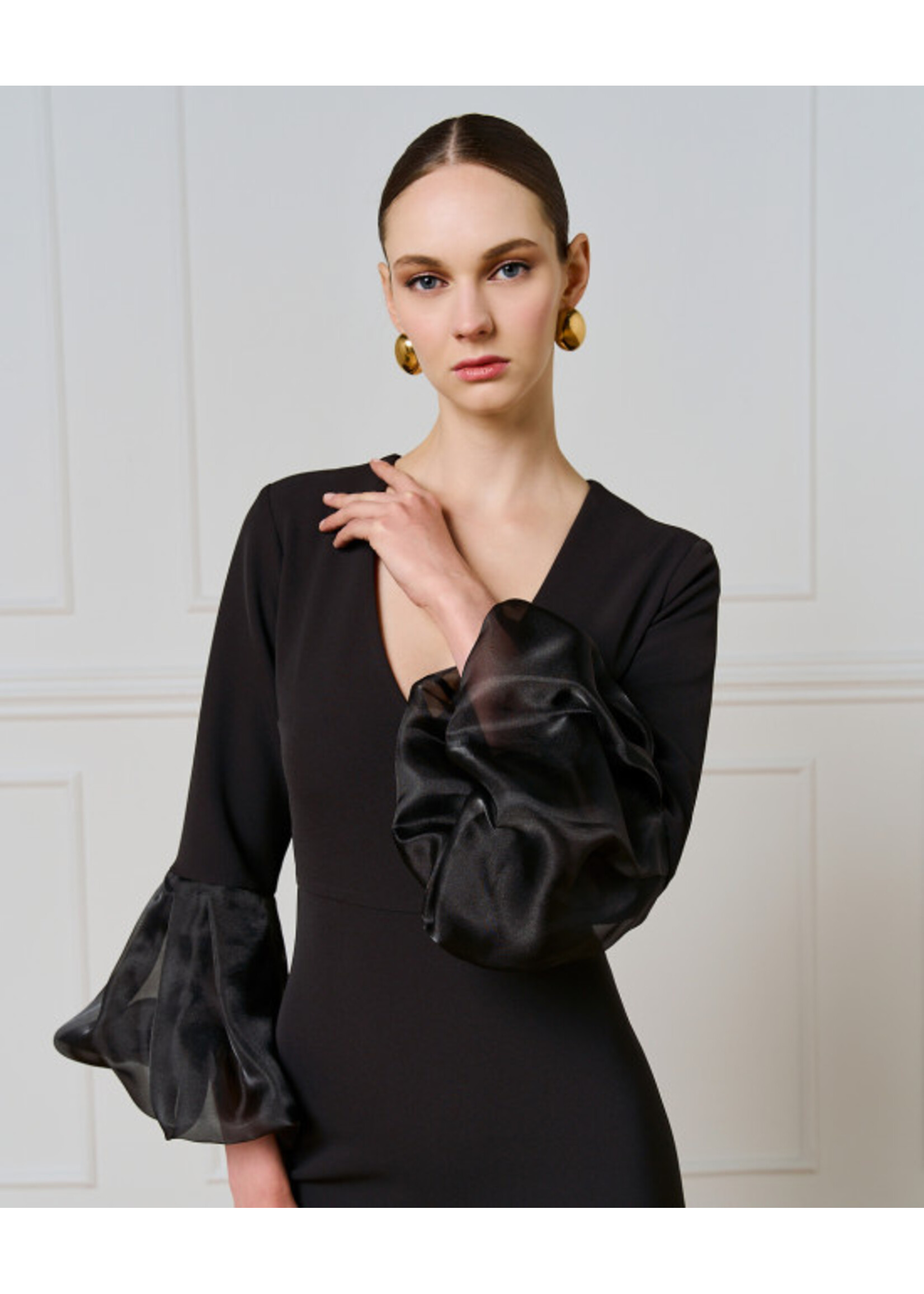 ACCESS ABEE DRESS WITH PUFFE ORGANZA SLEEVES 54-3004-172 BLACK