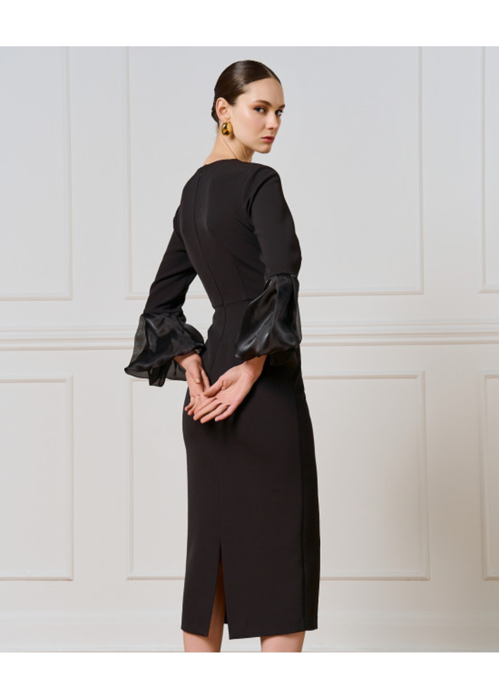 ACCESS ABEE DRESS WITH PUFFE ORGANZA SLEEVES 54-3004-172 BLACK