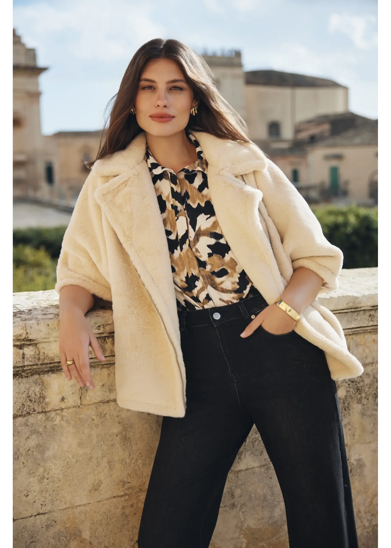 G MAXX UMA BLOUSE LIGHT CAMEL/BLACK