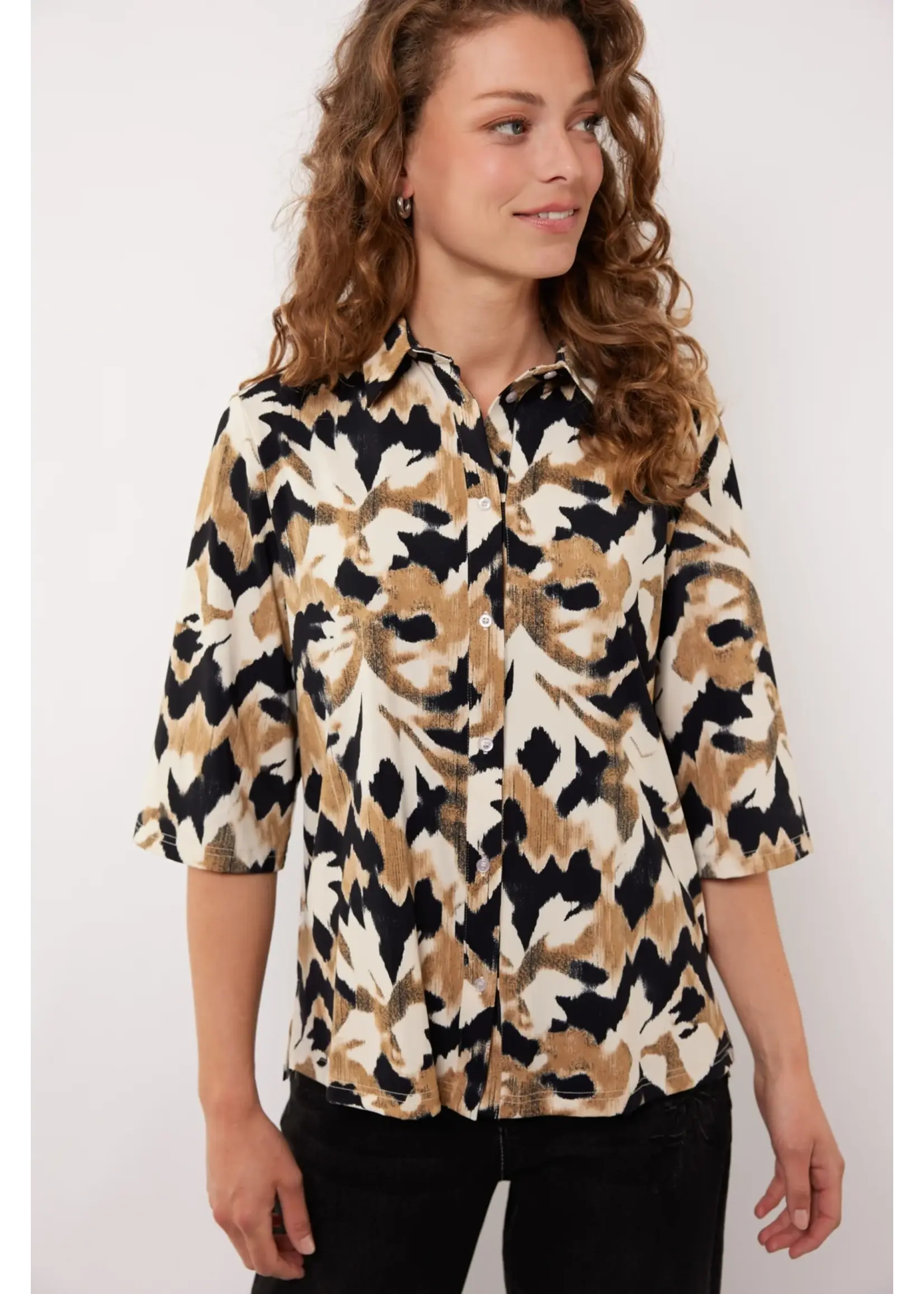 G MAXX UMA BLOUSE LIGHT CAMEL/BLACK