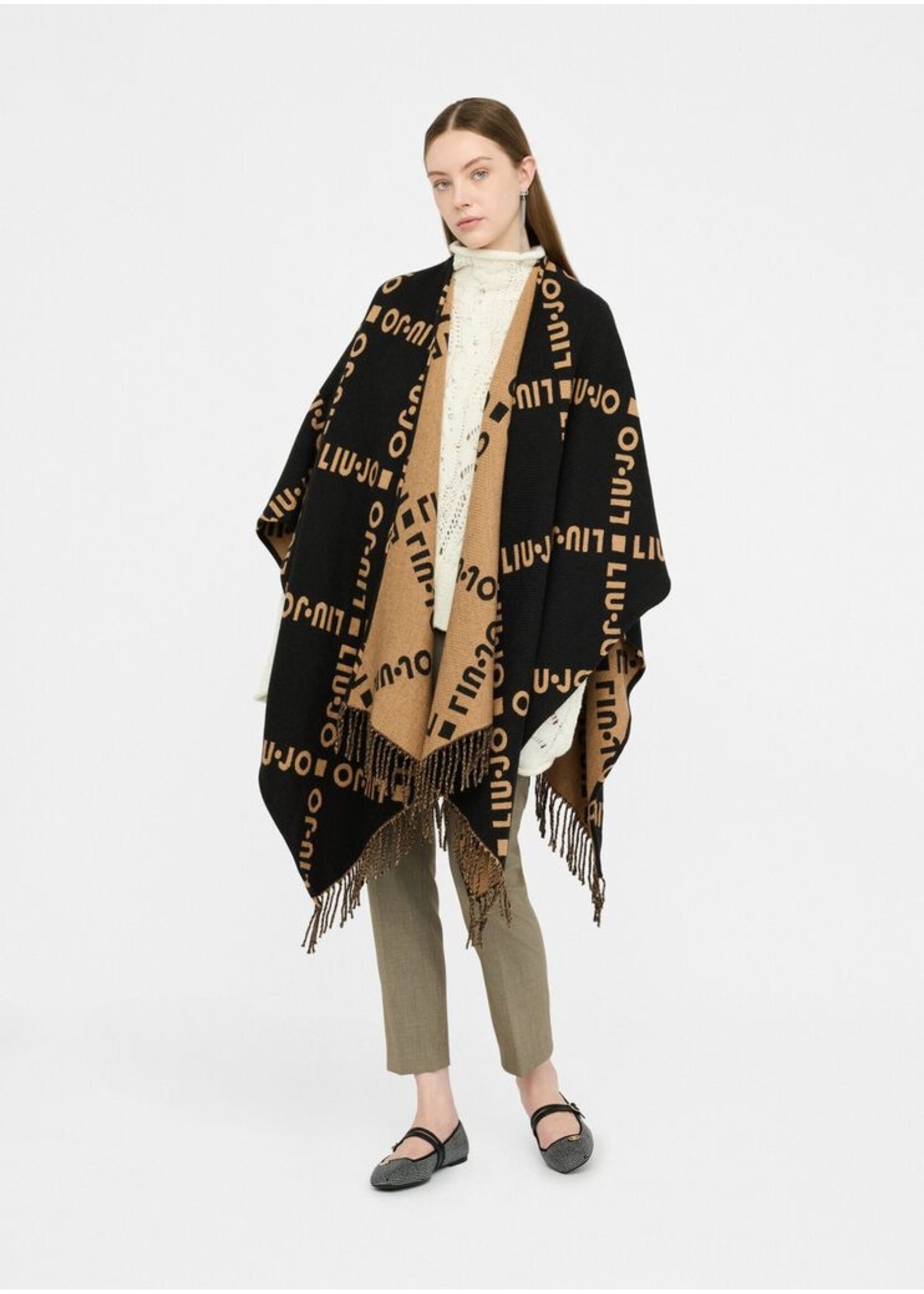 LIU JO PONCHO LOGO BLACK/CAMEL  2F5033 T0300 TU