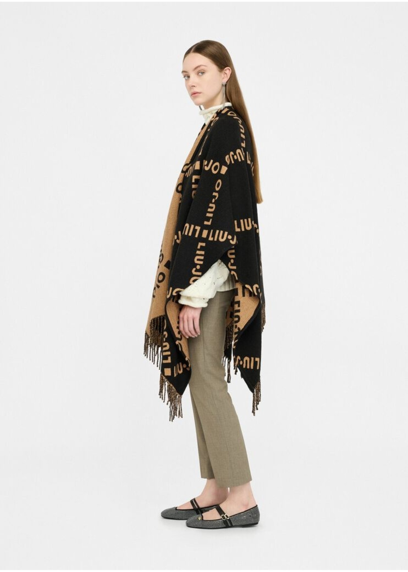 LIU JO PONCHO LOGO BLACK/CAMEL  2F5033 T0300 TU