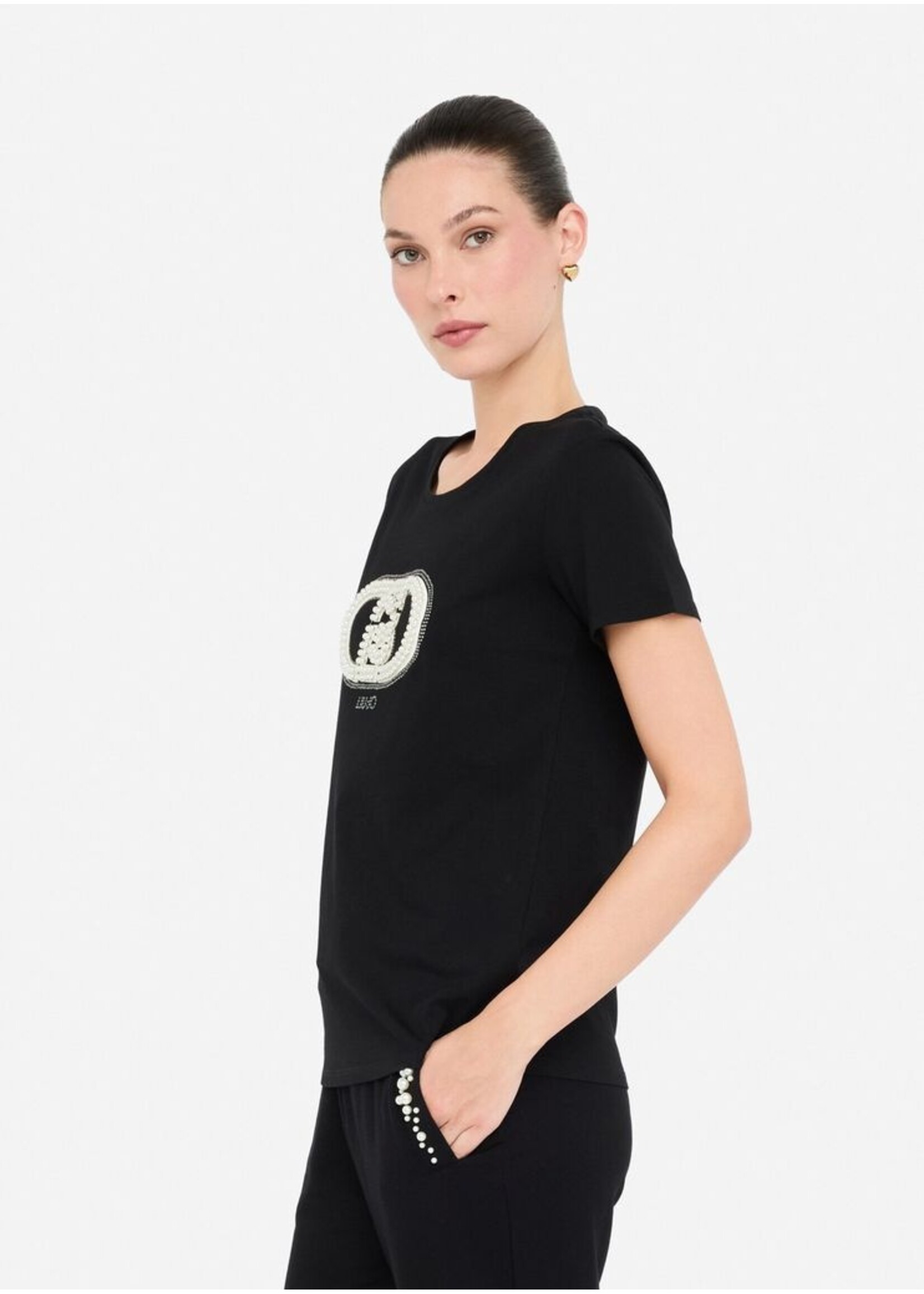 LIU JO T-SHIRT MONOGRAM TF5280 JS923 BLACK
