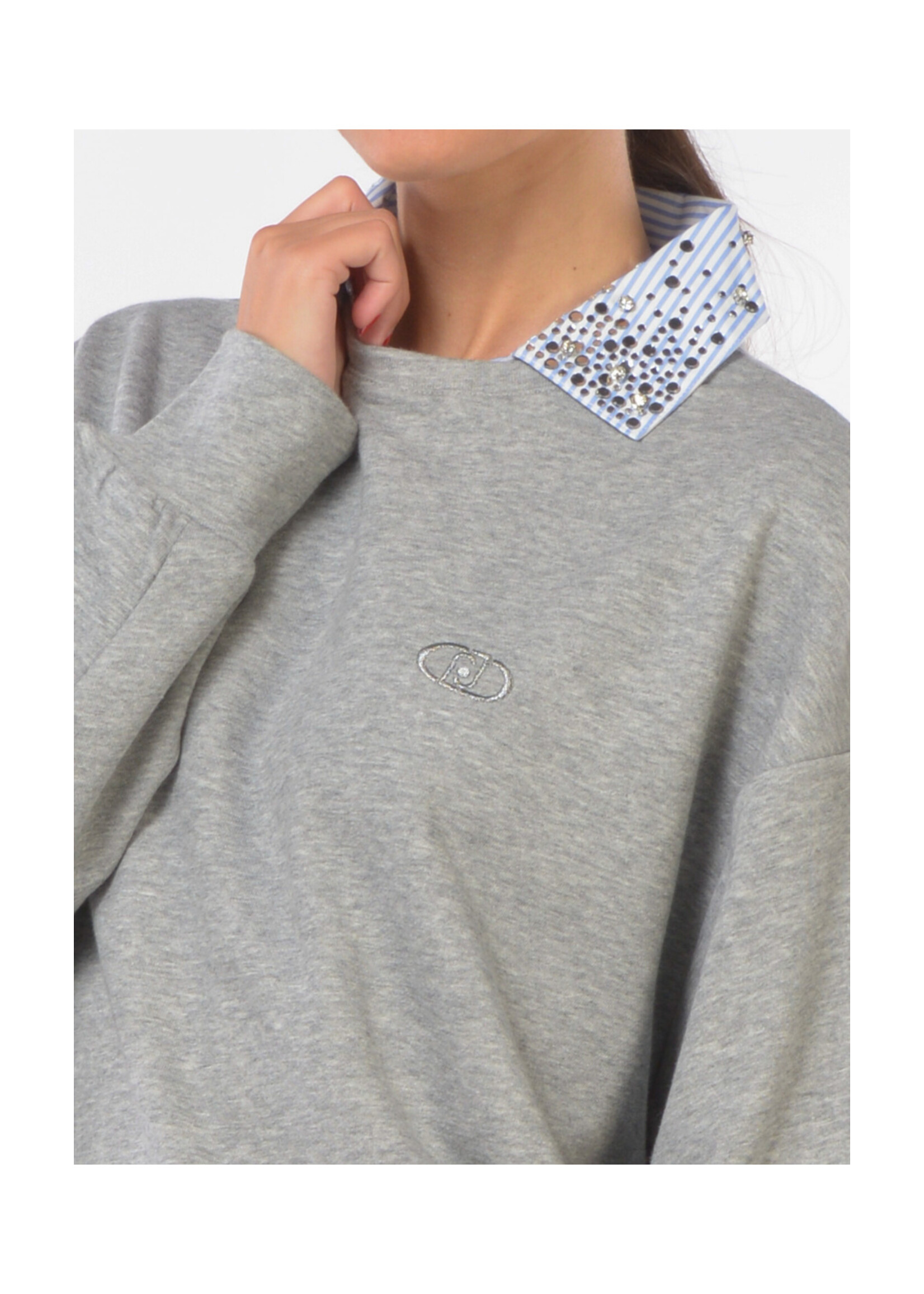 LIU JO FELPA CHIUSA UF5254F0873 GREY/BLUE STRIPE