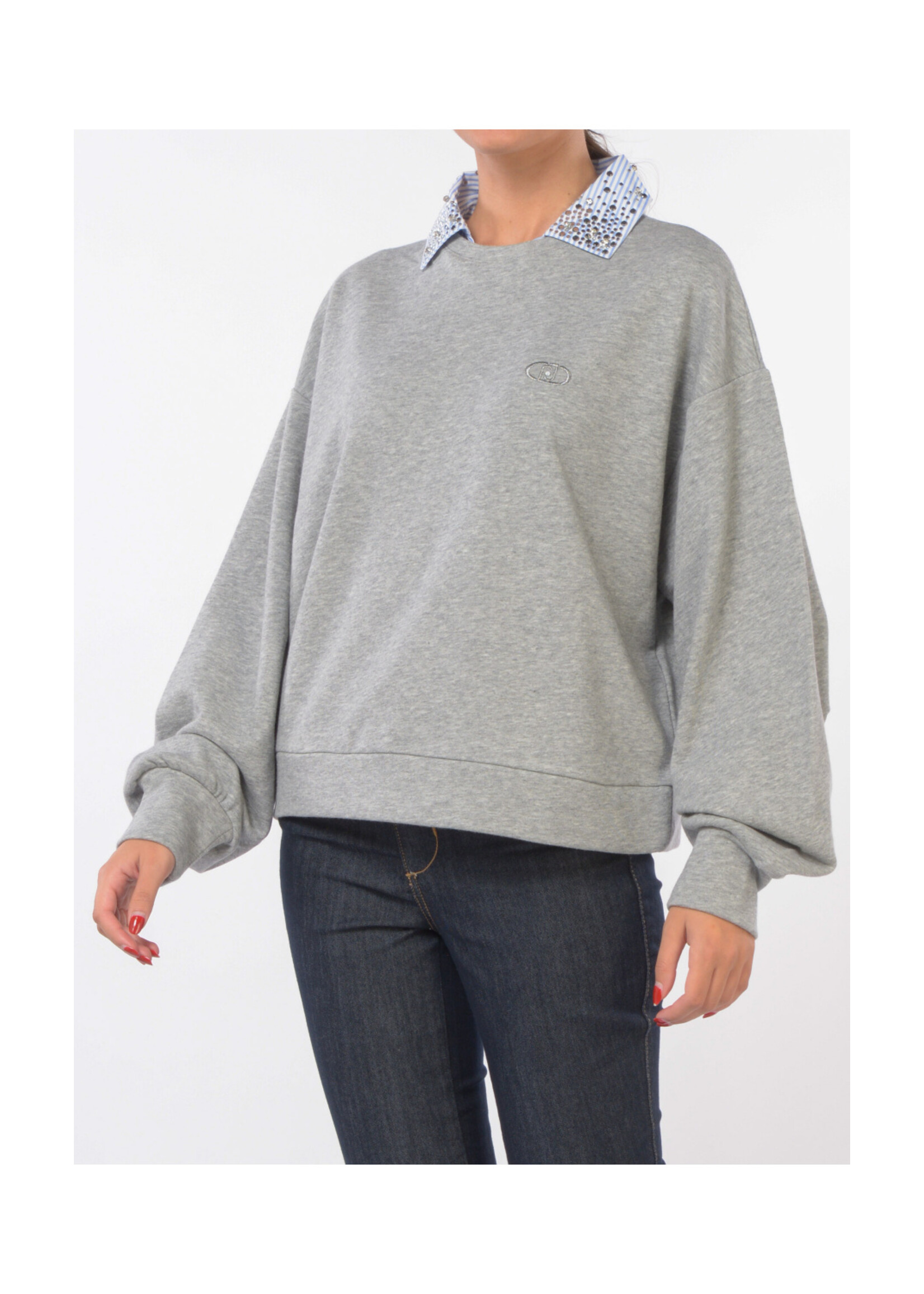 LIU JO FELPA CHIUSA UF5254F0873 GREY/BLUE STRIPE