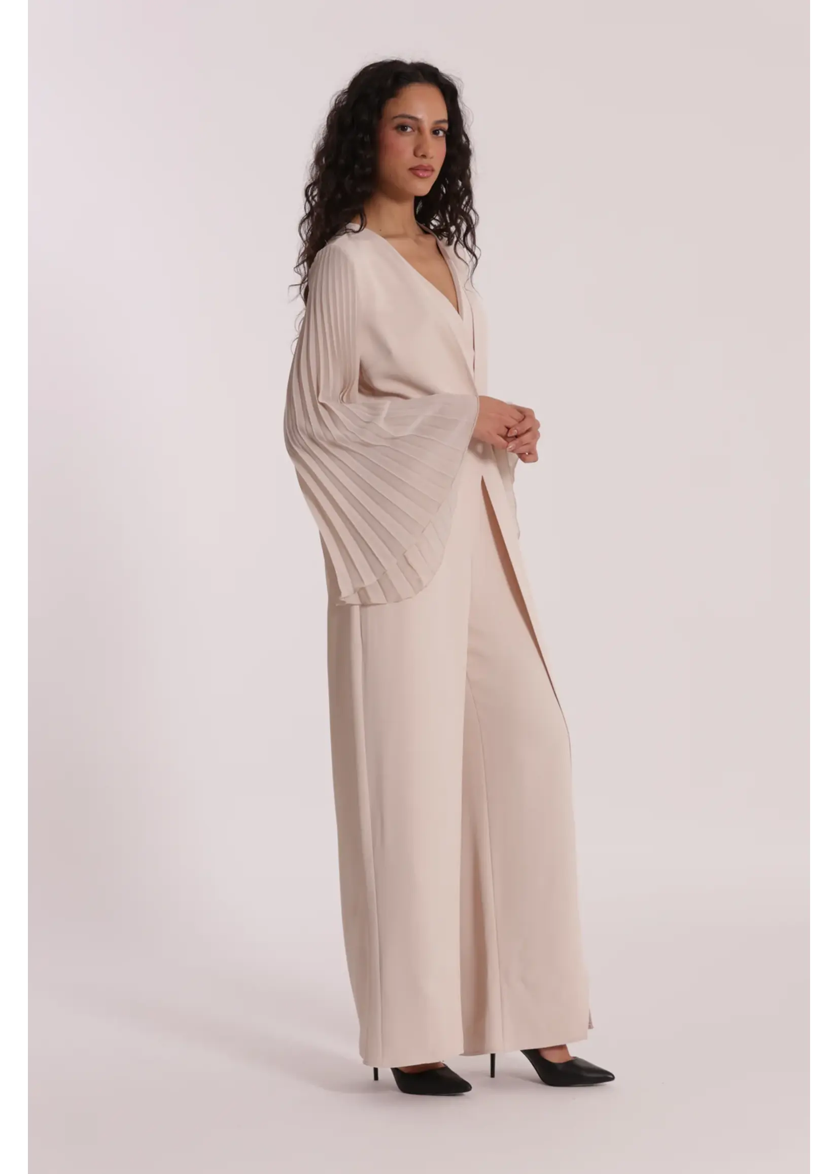 MIMI MUA JUMPSUITE MANICHE PLISSE EGAN-2909 BEIGE