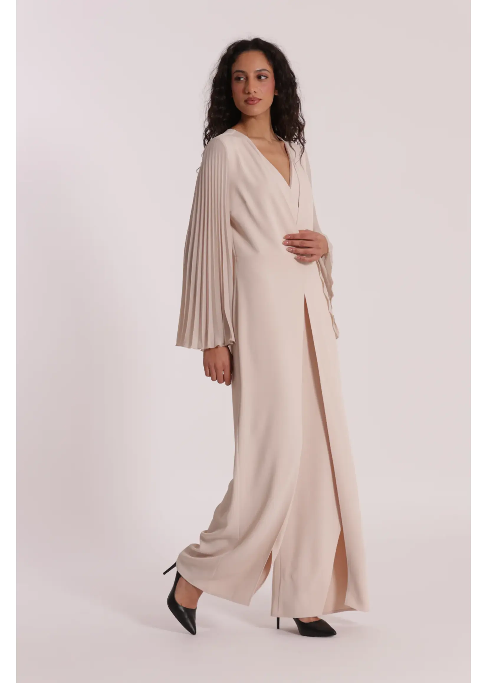 MIMI MUA JUMPSUITE MANICHE PLISSE EGAN-2909 BEIGE