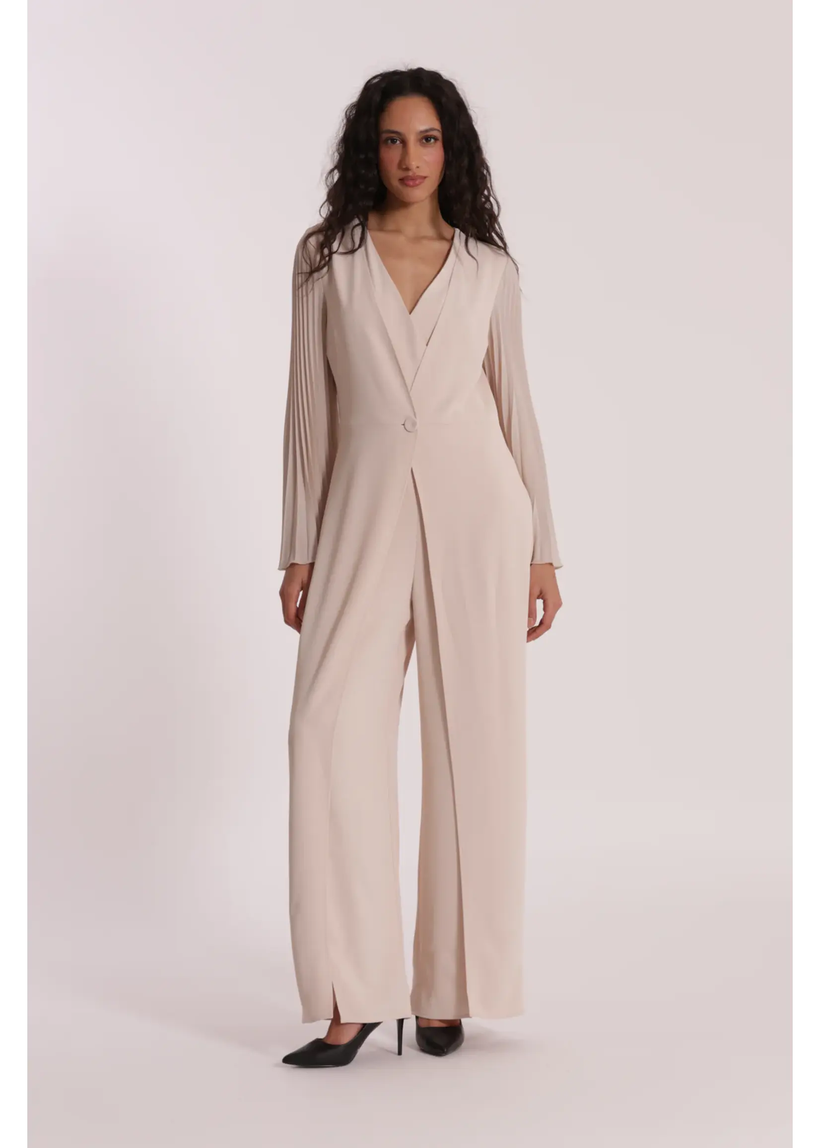 MIMI MUA JUMPSUITE MANICHE PLISSE EGAN-2909 BEIGE