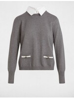 MORGAN SWEATER WITH SHIRT COLLAR DARK GREY