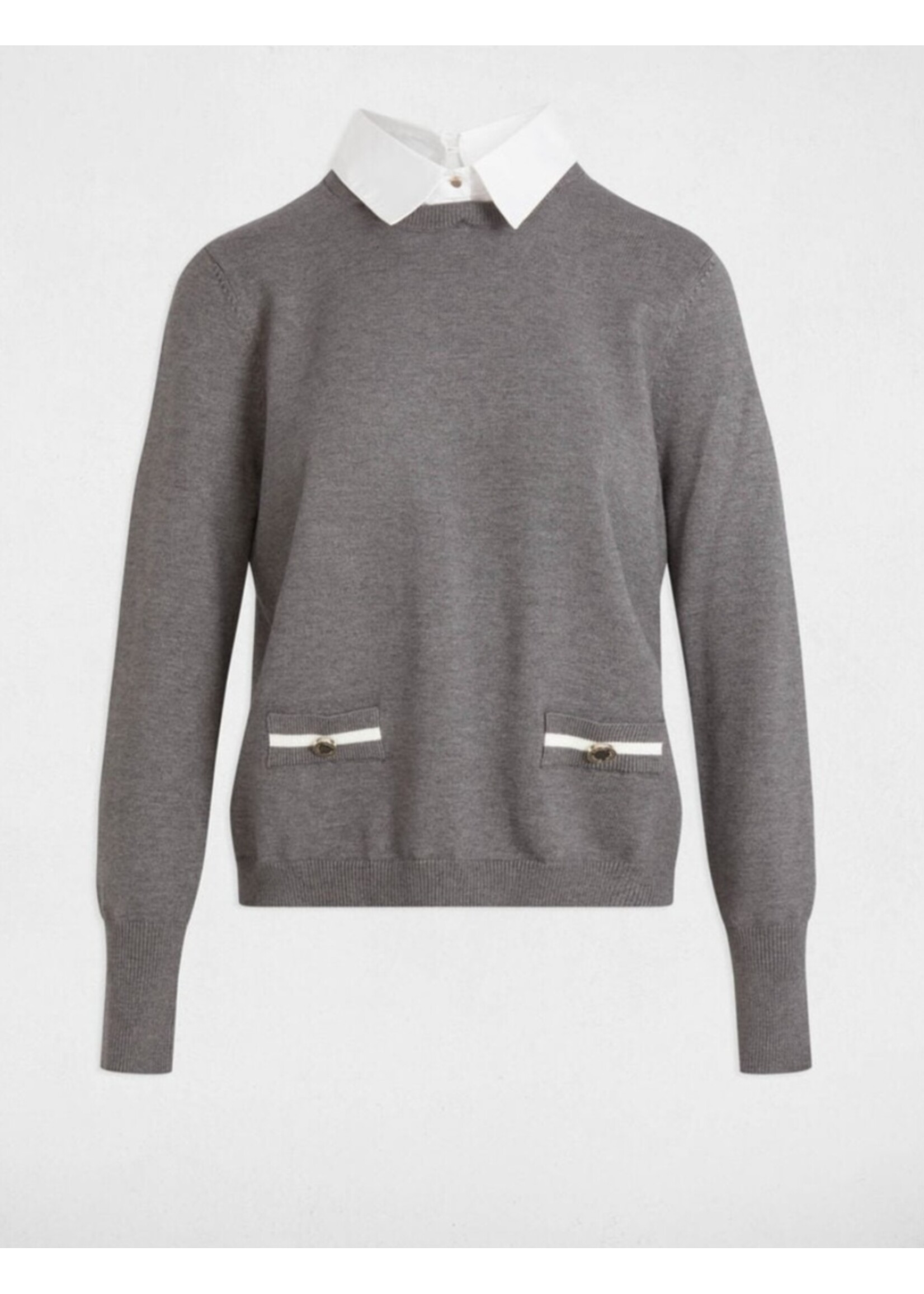 MORGAN SWEATER WITH SHIRT COLLAR DARK GREY 251-MSHIRT