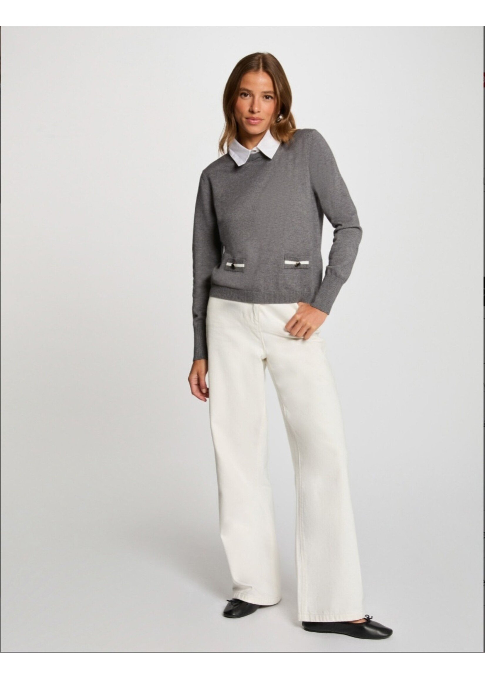 MORGAN SWEATER WITH SHIRT COLLAR DARK GREY 251-MSHIRT
